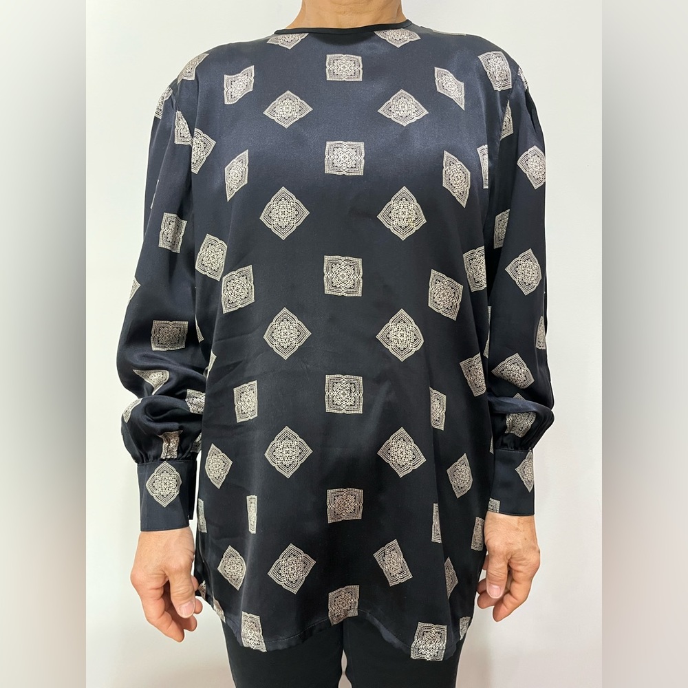 Escada vintage silk patterned blouse (grey/navy)